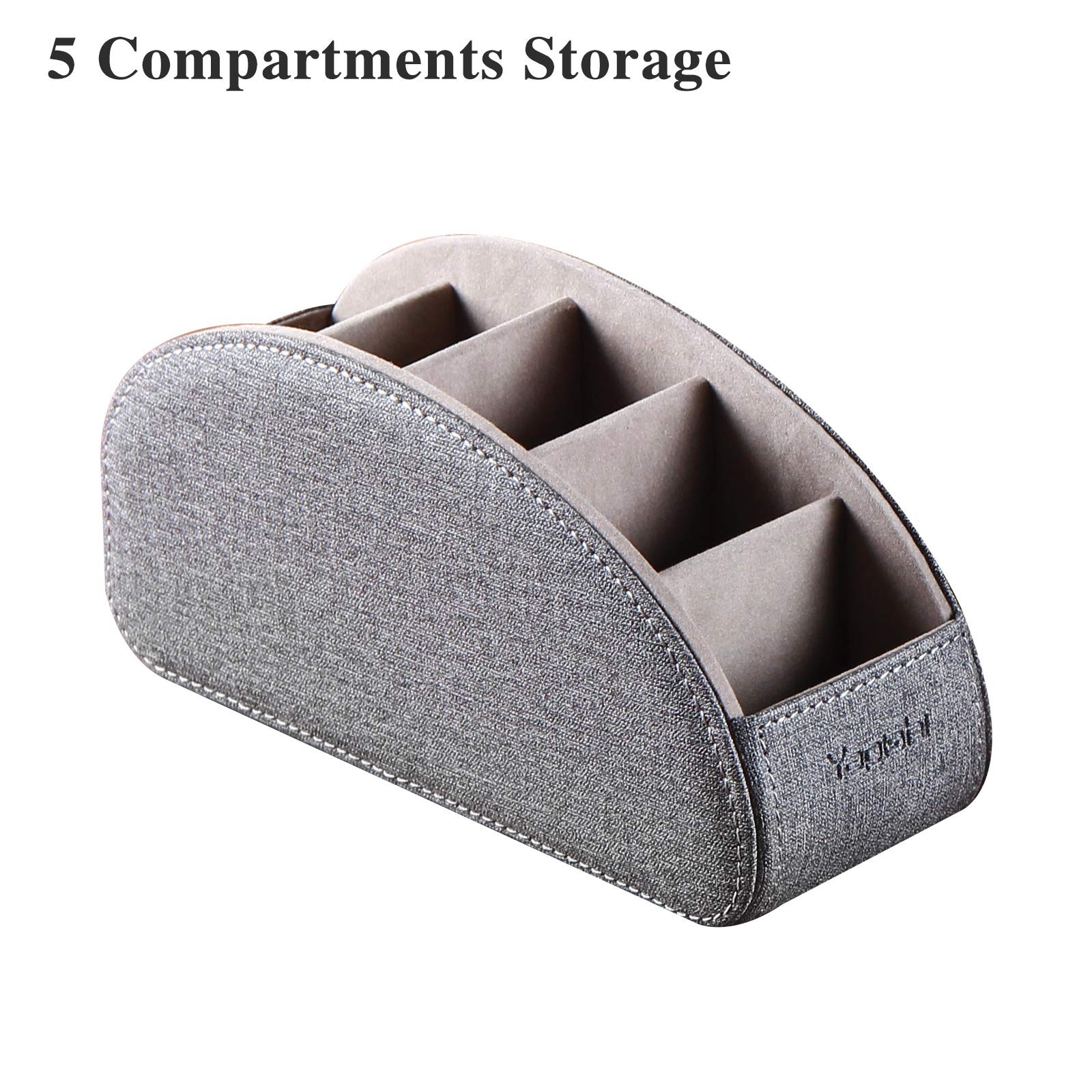 TV Remote Control Holder with 5 Compartments,Pu Leather Small, Grey