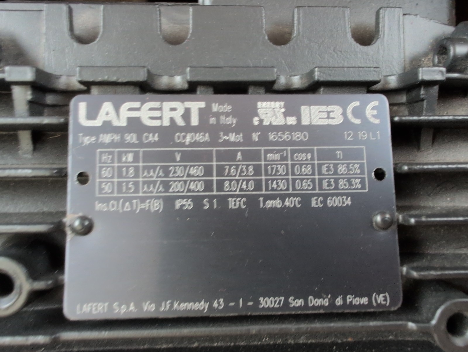 NEW Lafert CG90L6A 1.8kW 2.4HP 230/460V 3-Phase Electric Motor 1730 RPM TEFC IE3