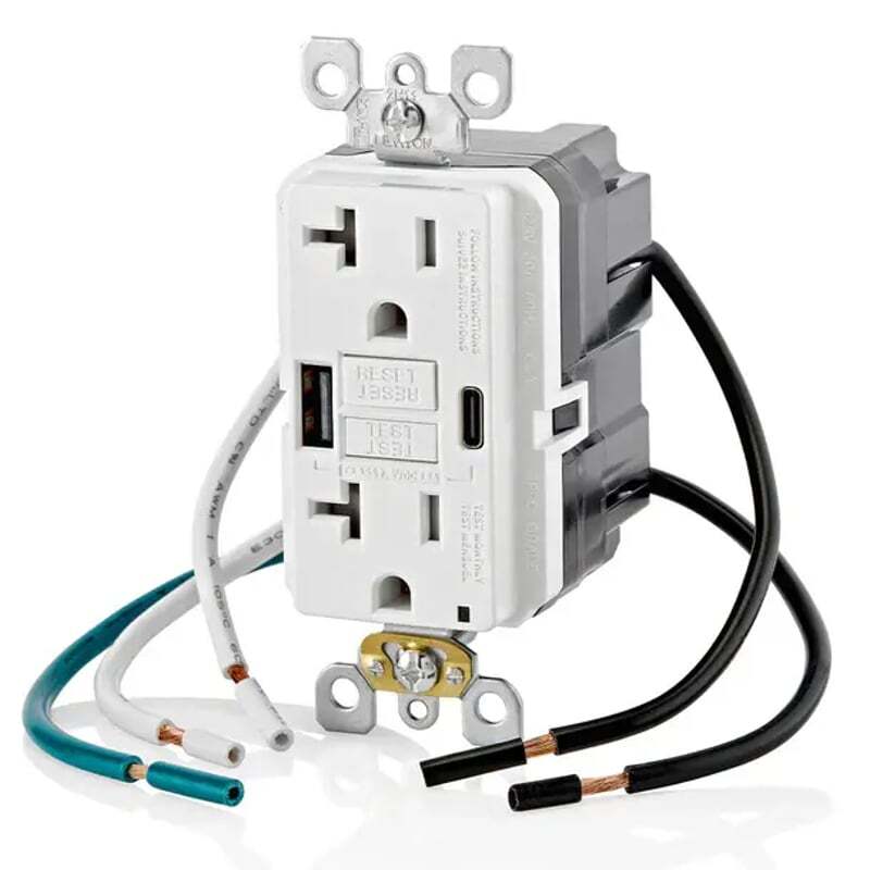 Leviton GUAC2-W 20 Amp, 125 Volt, Tamper-Resistant GFCI Receptacle, White