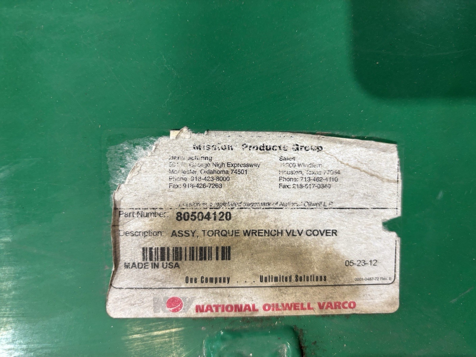 NOV Mission 80504120 10061004-001 Wrench, Torque Valve Cover, Mud Pumps