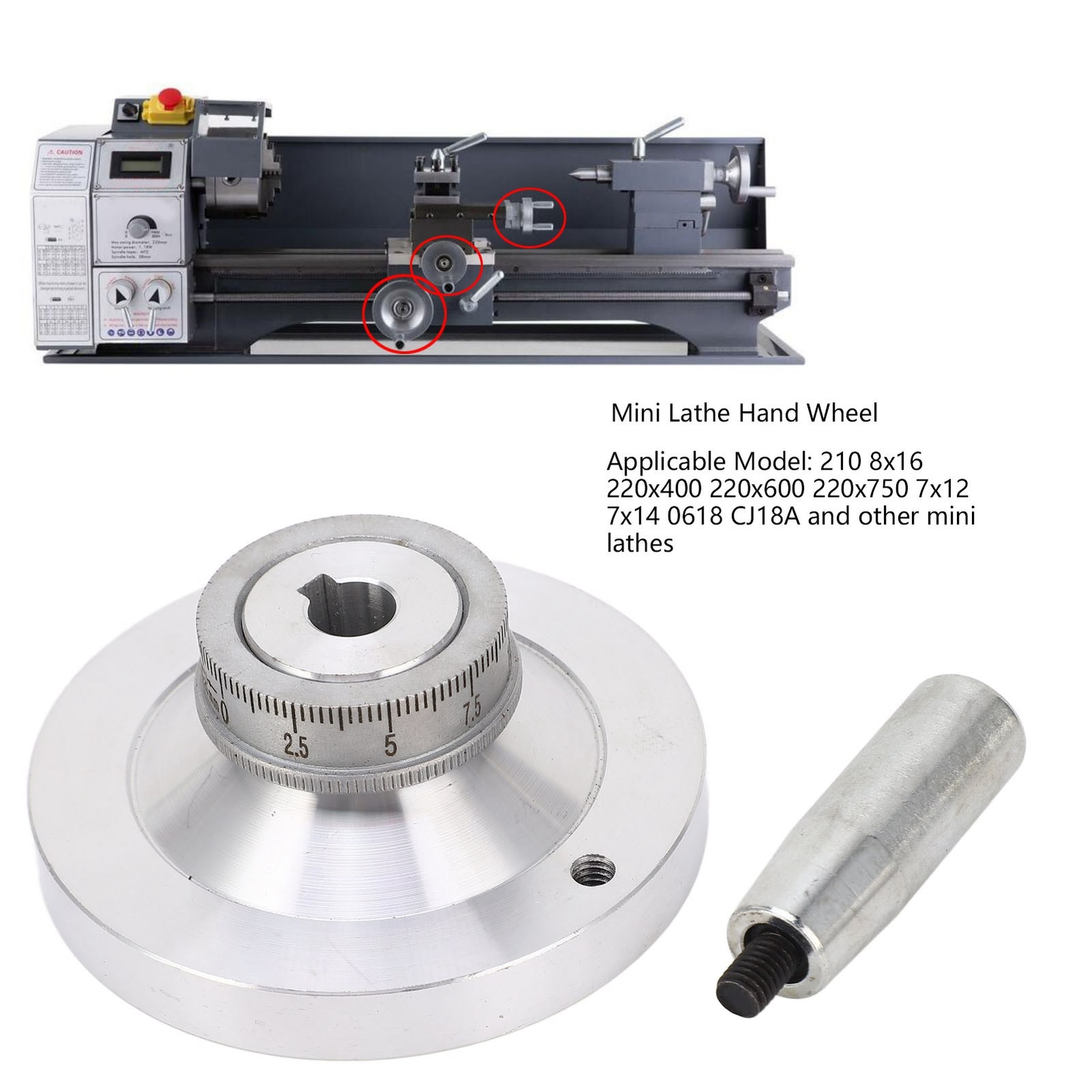 Lathe Handwheel 80mm Aluminum Alloy Hand Wheel With Crank Handle For 7×12 7×14
