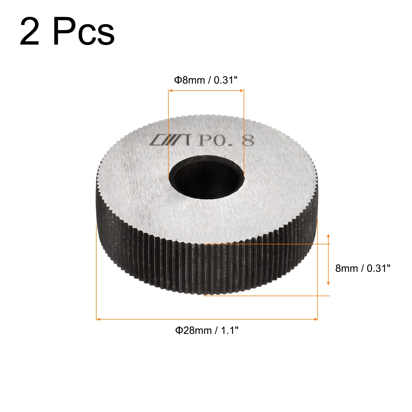 2 Pack 28x8x8mm Knurling Wheel Kit 0.8mm Pitch Straight Wheel Linear Knurl