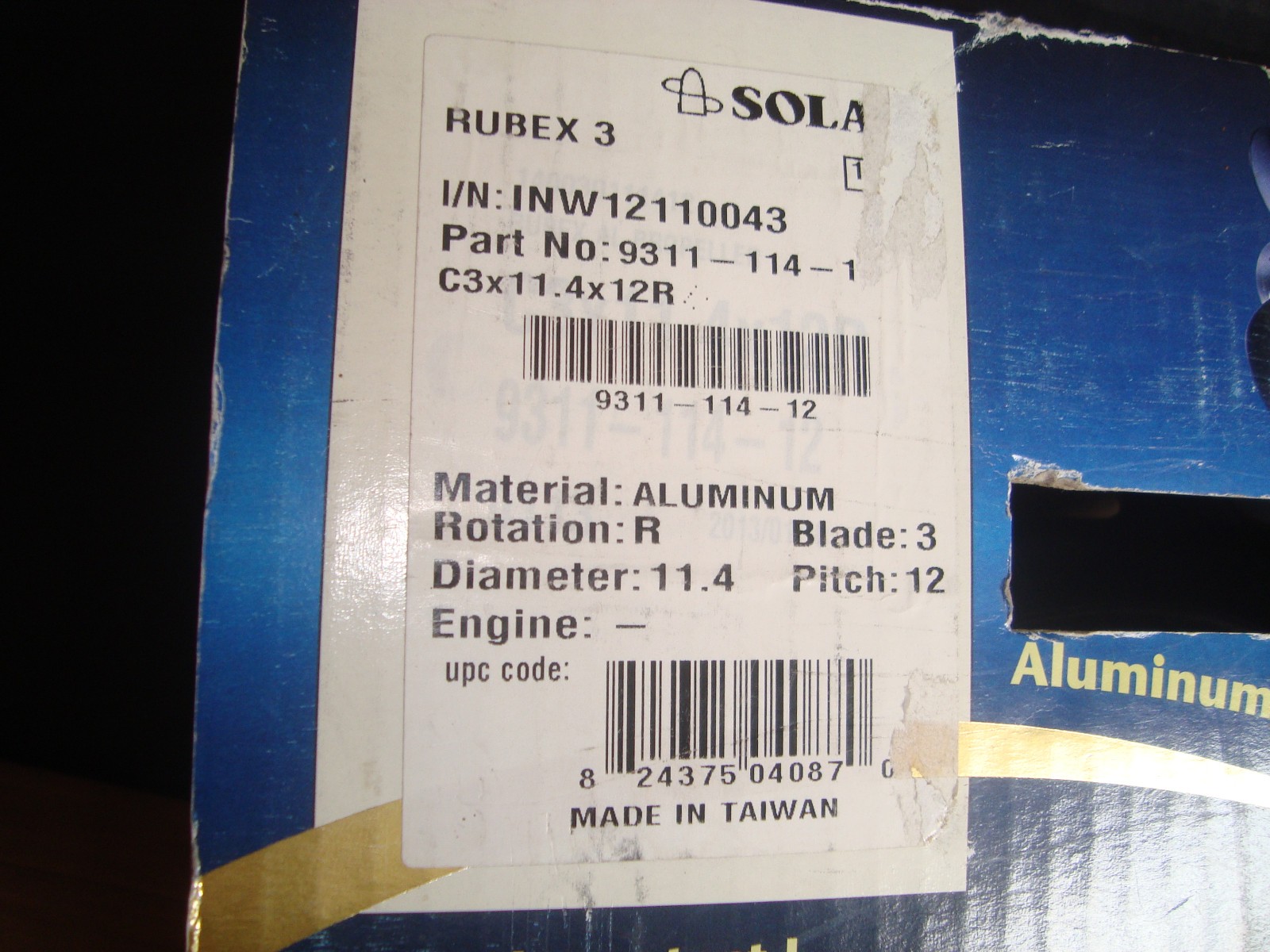 Solas 9311-114-1 Rubex 3 Aluminum 3-Blade Propeller C3x11.4x12R FloTorq & Vortex