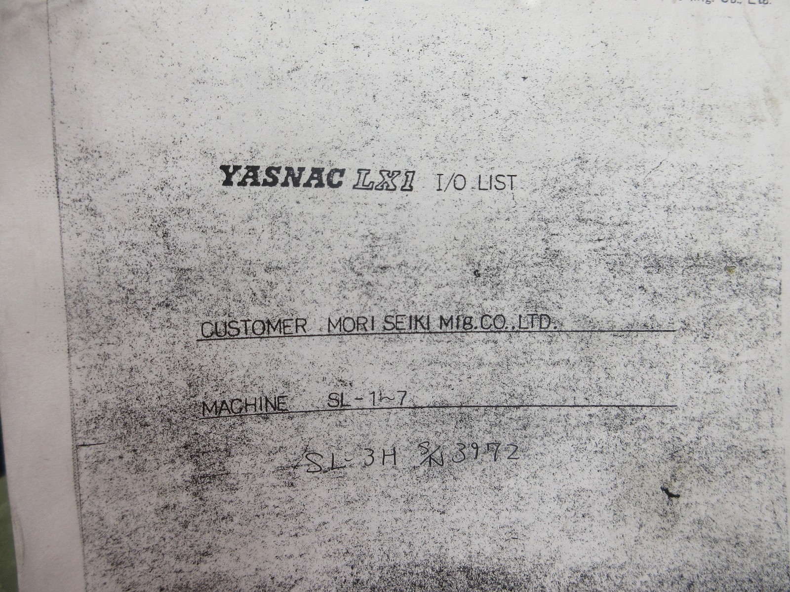 YASNAC LX1 I/O LIST SL-1 2 3 4 5 6 7 SL-3H CNC MANUAL SETTING PARAMETER
