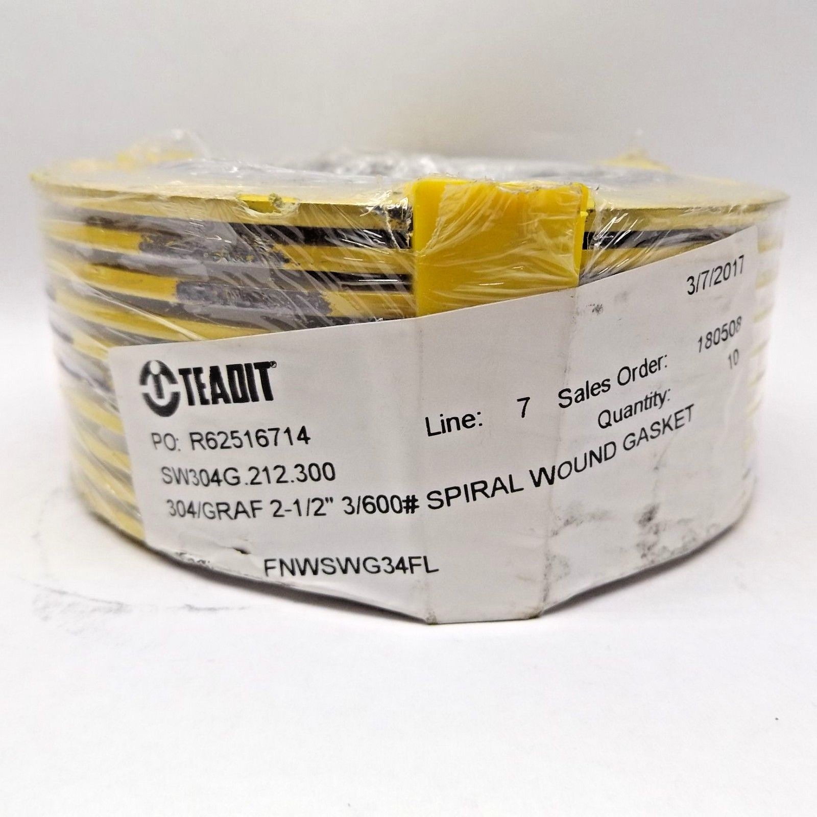(10) Fnw FNWSWG34FL 2-1/2″ 300/600# 304SS Flexible Graphite Spiral Wound Gasket