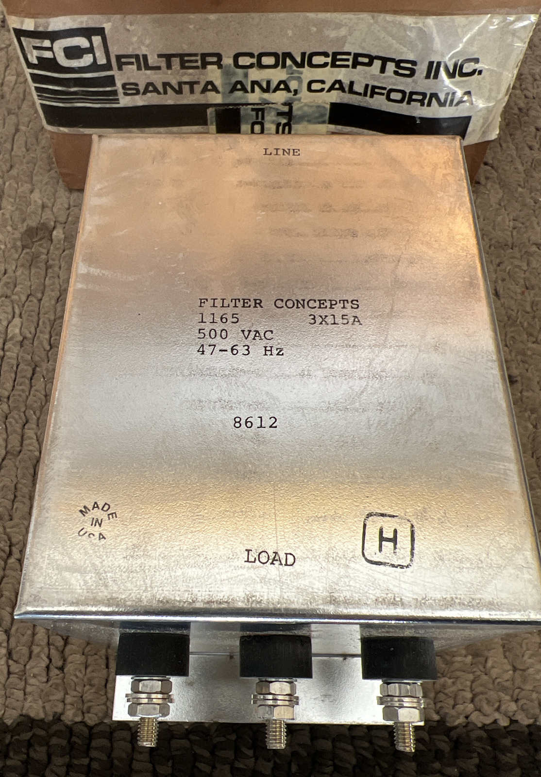Filter Concepts 1165 EMI Line Filter 500 VAC 3x15A 47-63 HZ New in Box.