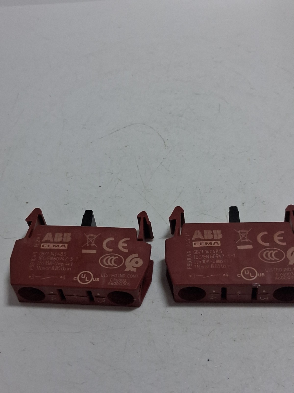 ABB P9B10VN CONTACT BLOCK 1NO 10A 600V (LOT OF 2)