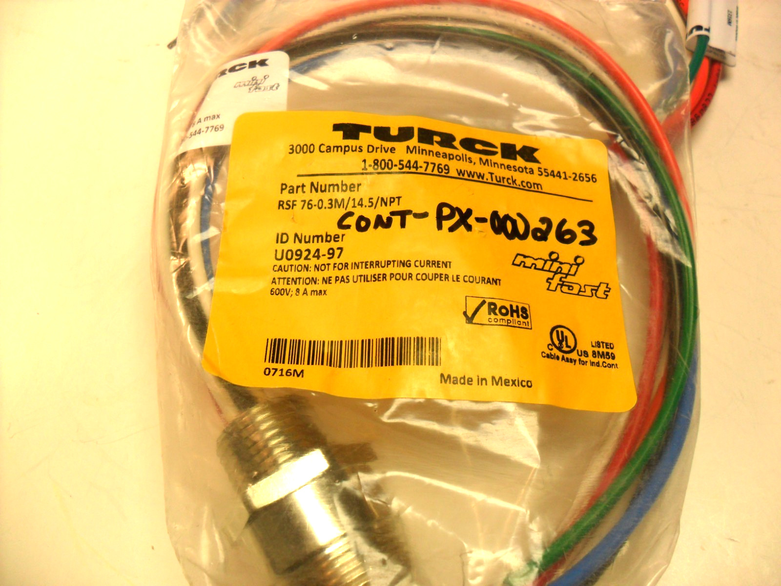 U0924-97 – TURCK – RSF 76-0.3M/14.5/NPT – USA SELLER – NEW