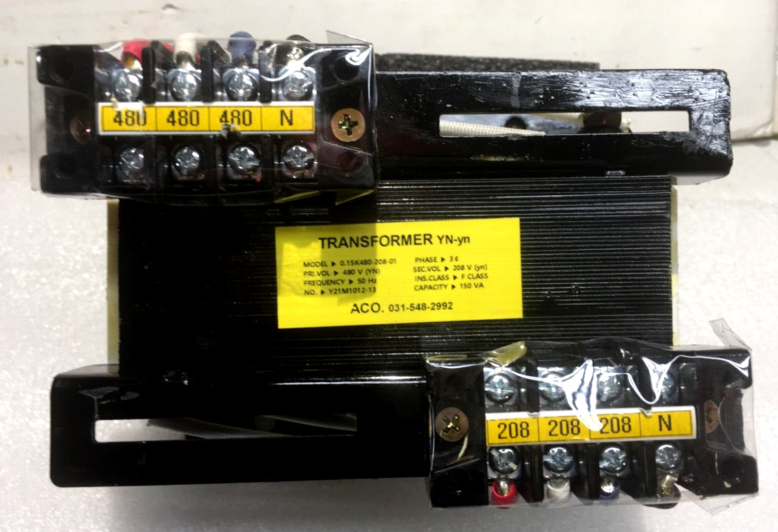 ACO NEWTRANSFORMER YN-yn MODEL 0.15K 480 -208-01 3PH 50/60HZ PRI480 SEC 208W/NEU