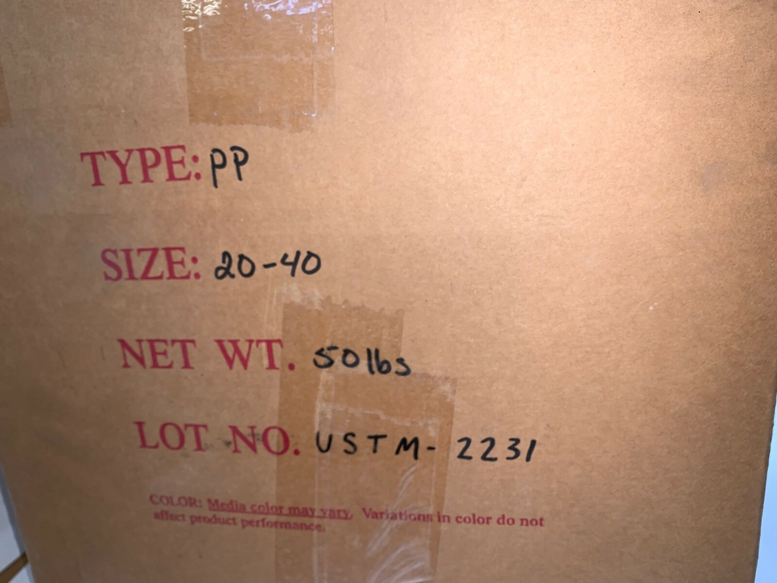 SANDBLAST MEDIA USTM-2231 TYPE PP SIZE 20-40 240-841 NOMINAL DIA. 50 LBS BOX