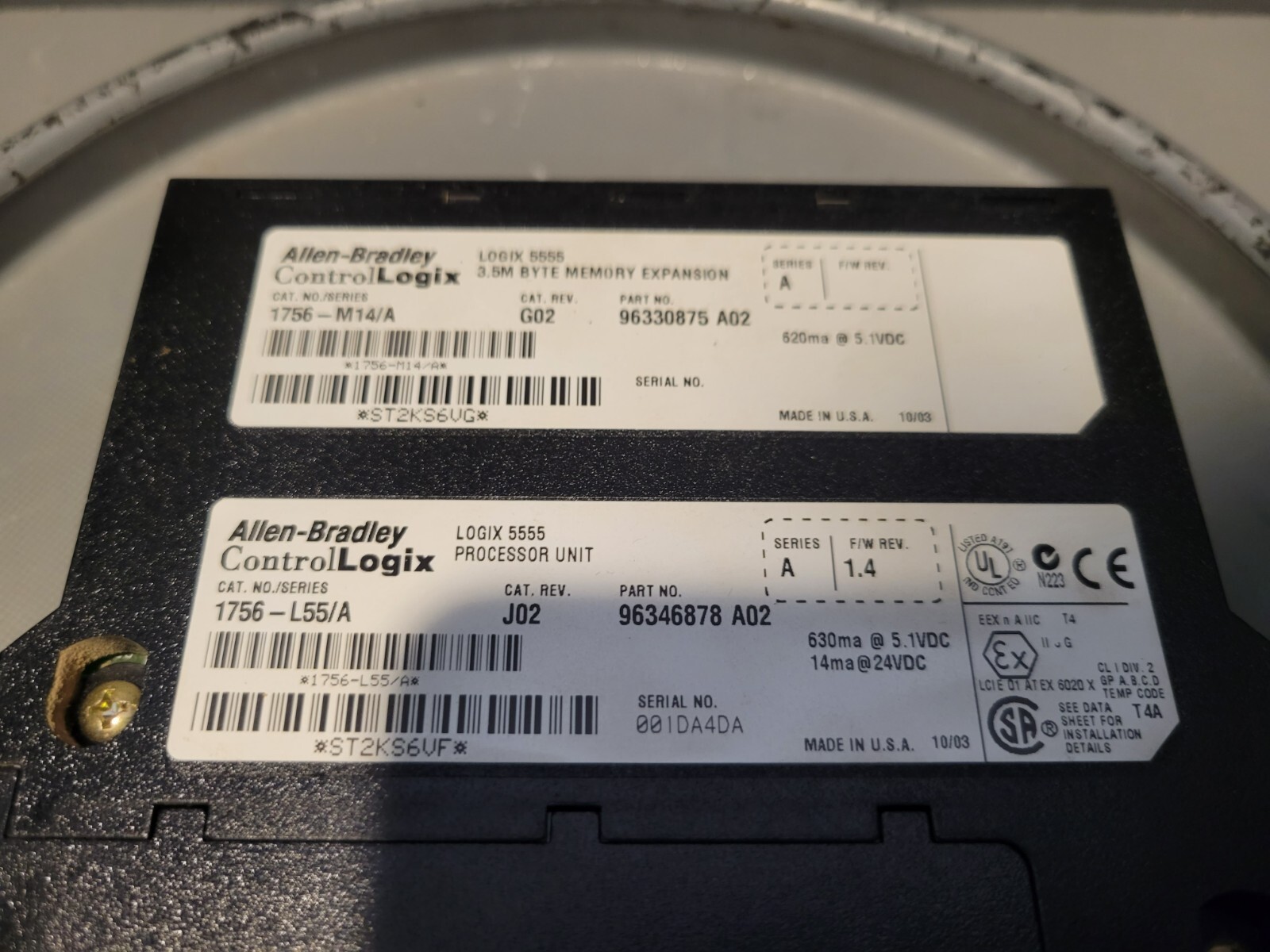 Allen Bradley ControlLogix Mem. Ext on Processor Unit, 1756-M14/A, 1756-L55/A