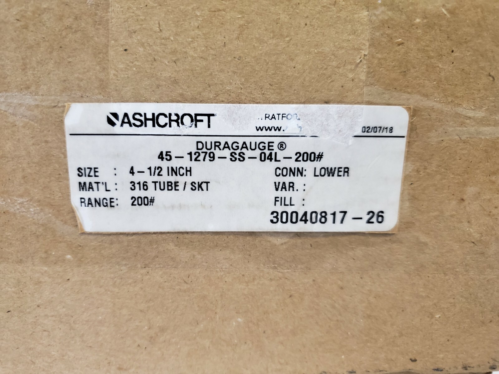 NEW OLD STOCK! ASHCROFT 4-1/2″ PRESSURE GAUGE 45-1279-SS-04L-200# W/ BASE C1018