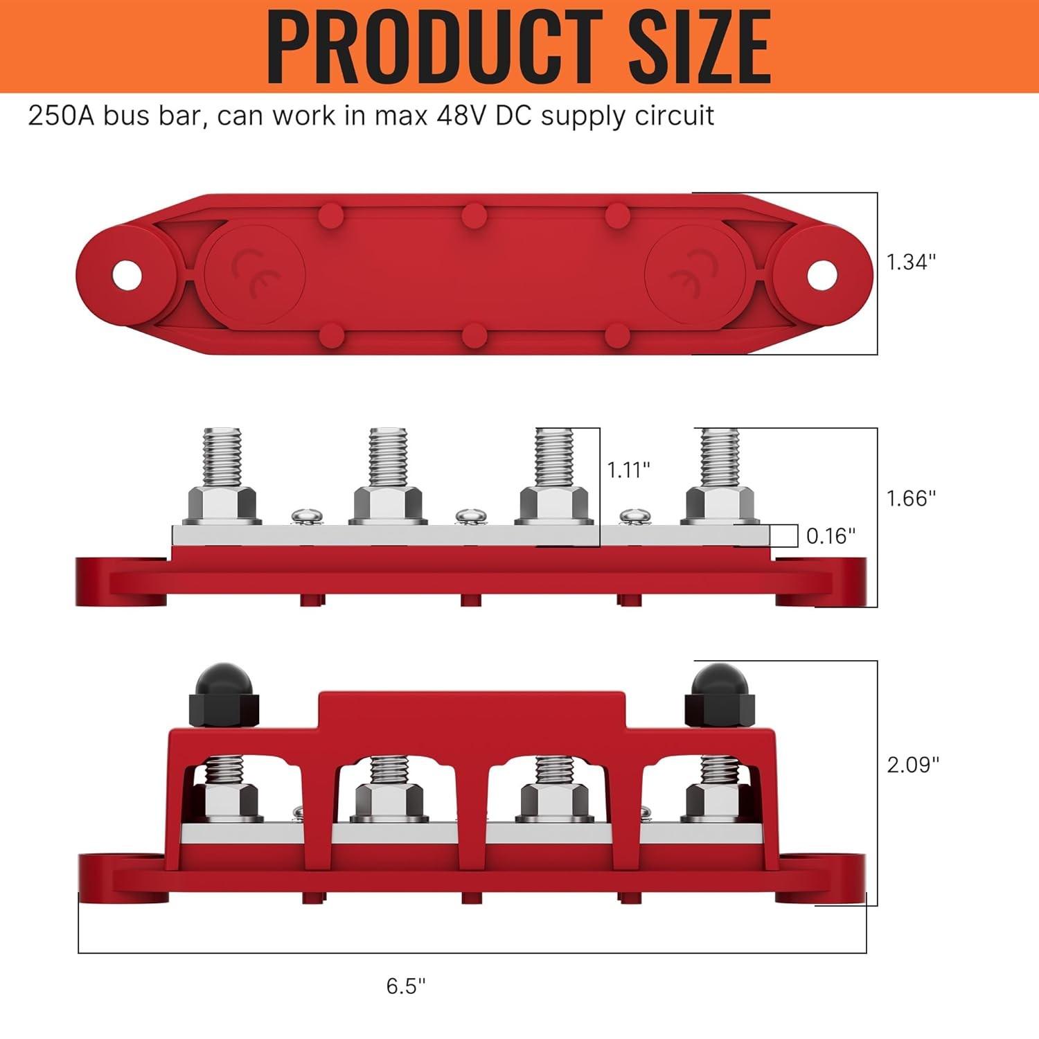 Joinfworld Bus Bar 12V 250A Power Distribution 3/8"(M10), 250A-Bus