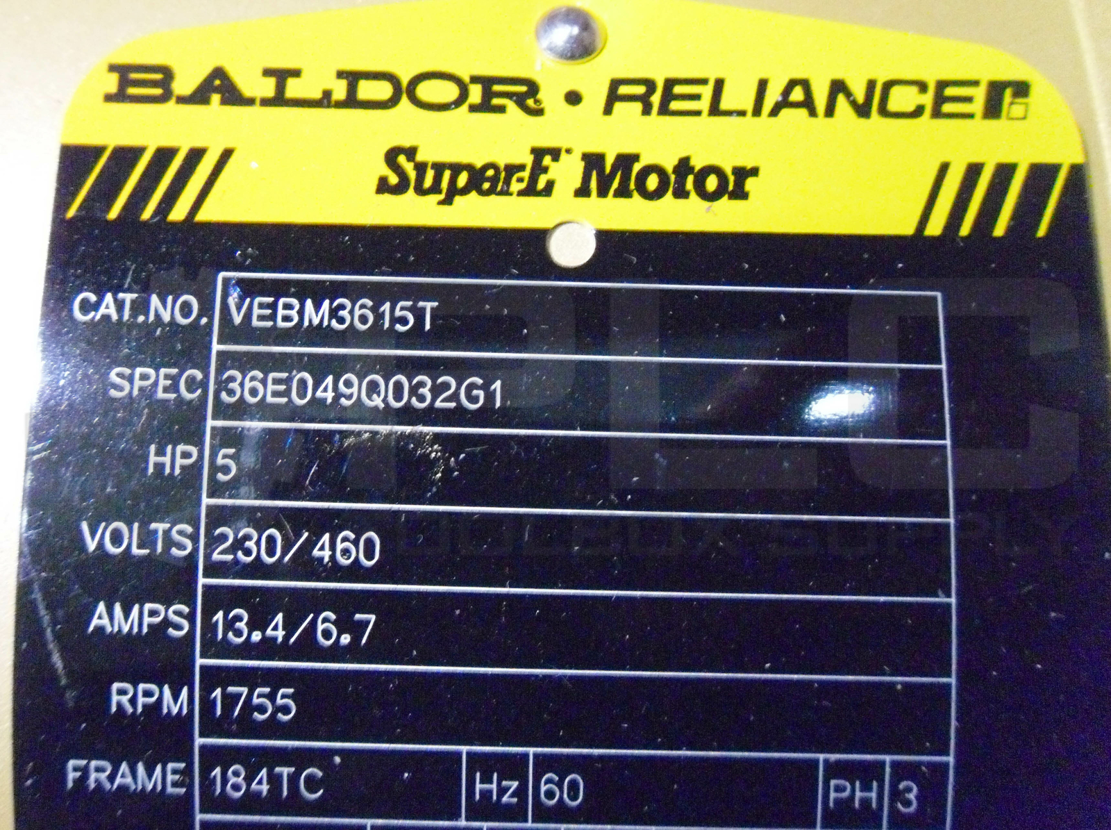 NEW BALDOR VEBM3615T SUPER E MOTOR SPEC 36ED49Q032G1 HP 5 230/460V RPM 1755