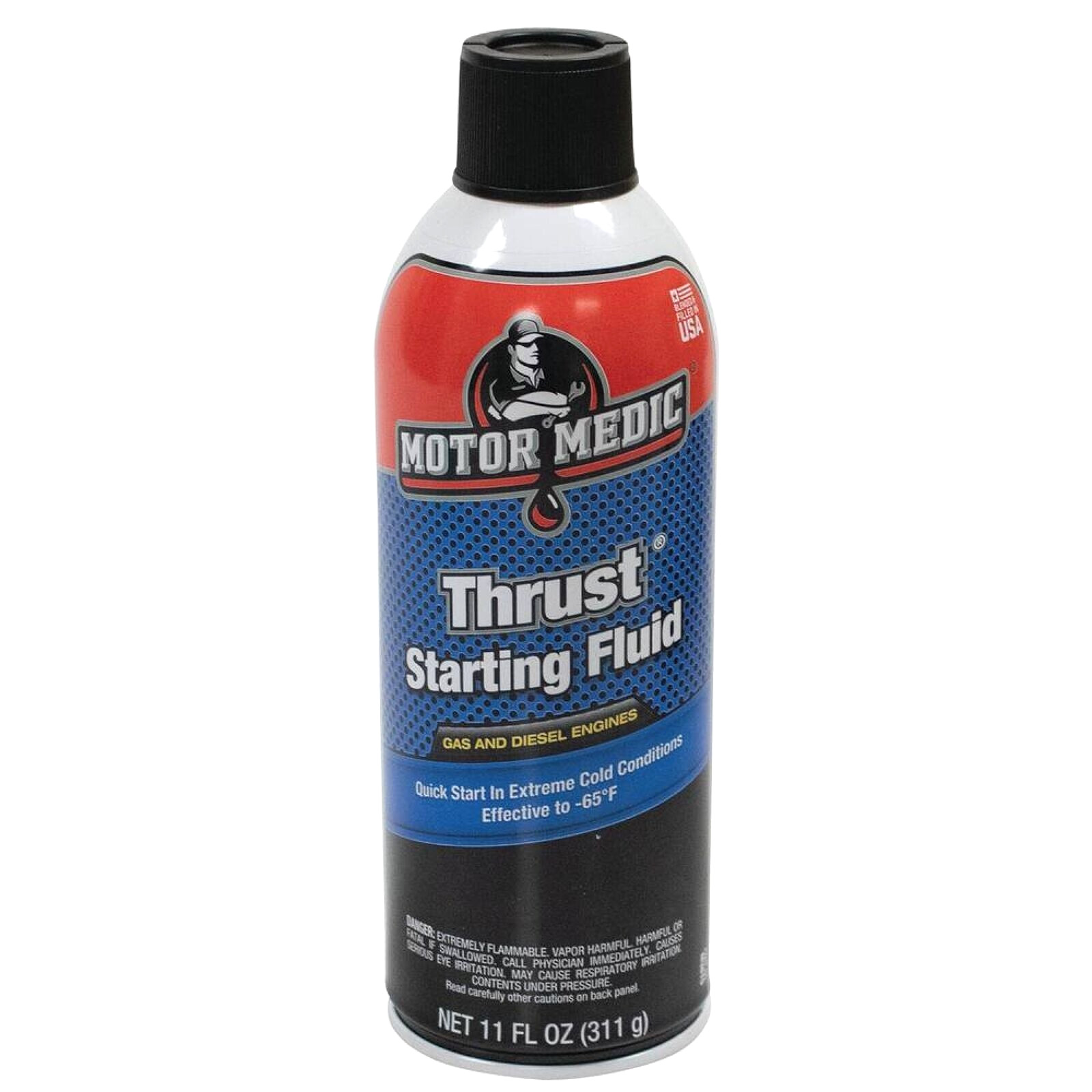 Motor Medic Thrust Starting Fluid M3815 – 11 oz Red/Blue Can for Gas & Diesel