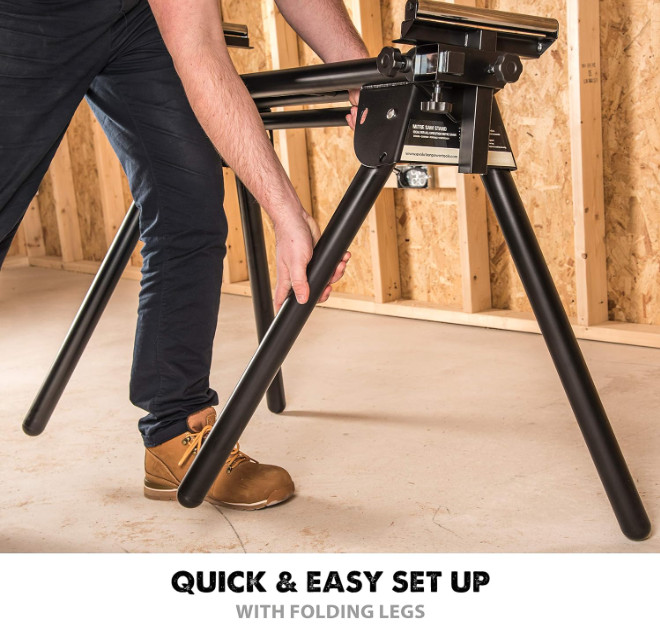 Soporte plegable para sierra ingletadora, ajuste universal y cortes repetitivos