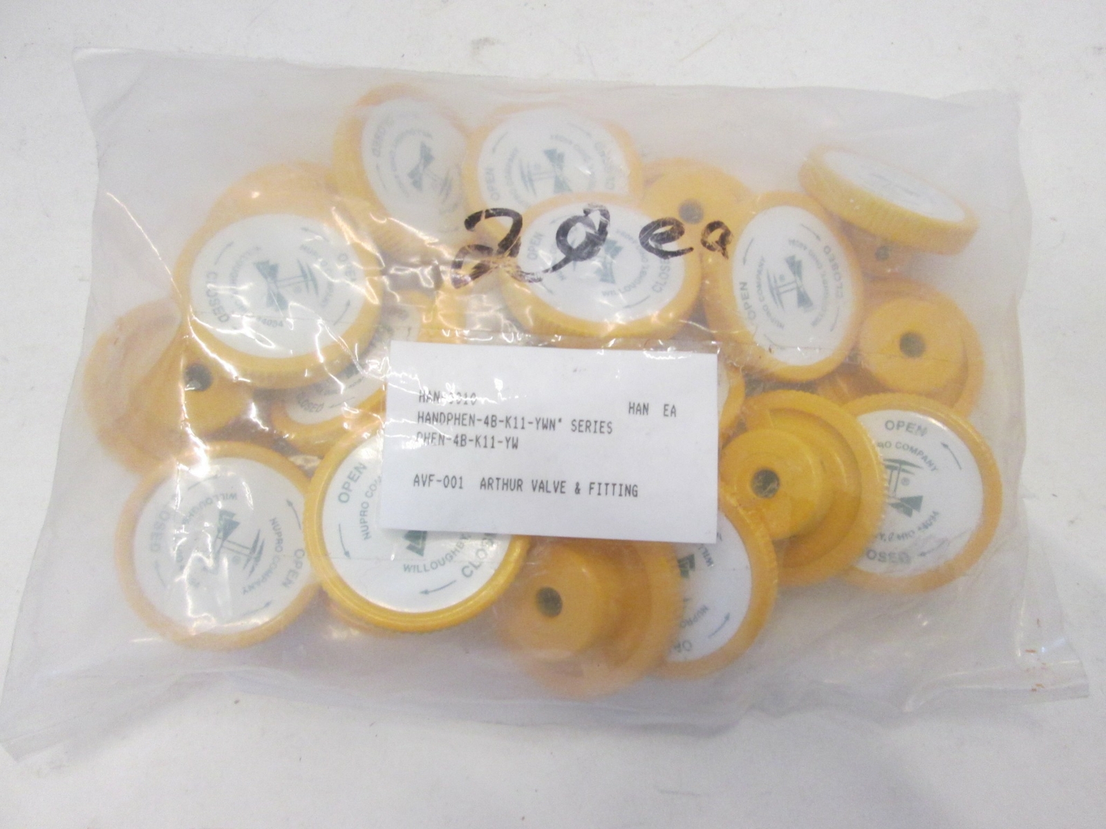 Nupro, PHEN-4B-K11 Phenolic Handle for Bellows Sealed Valve, Yellow, Lot of 20