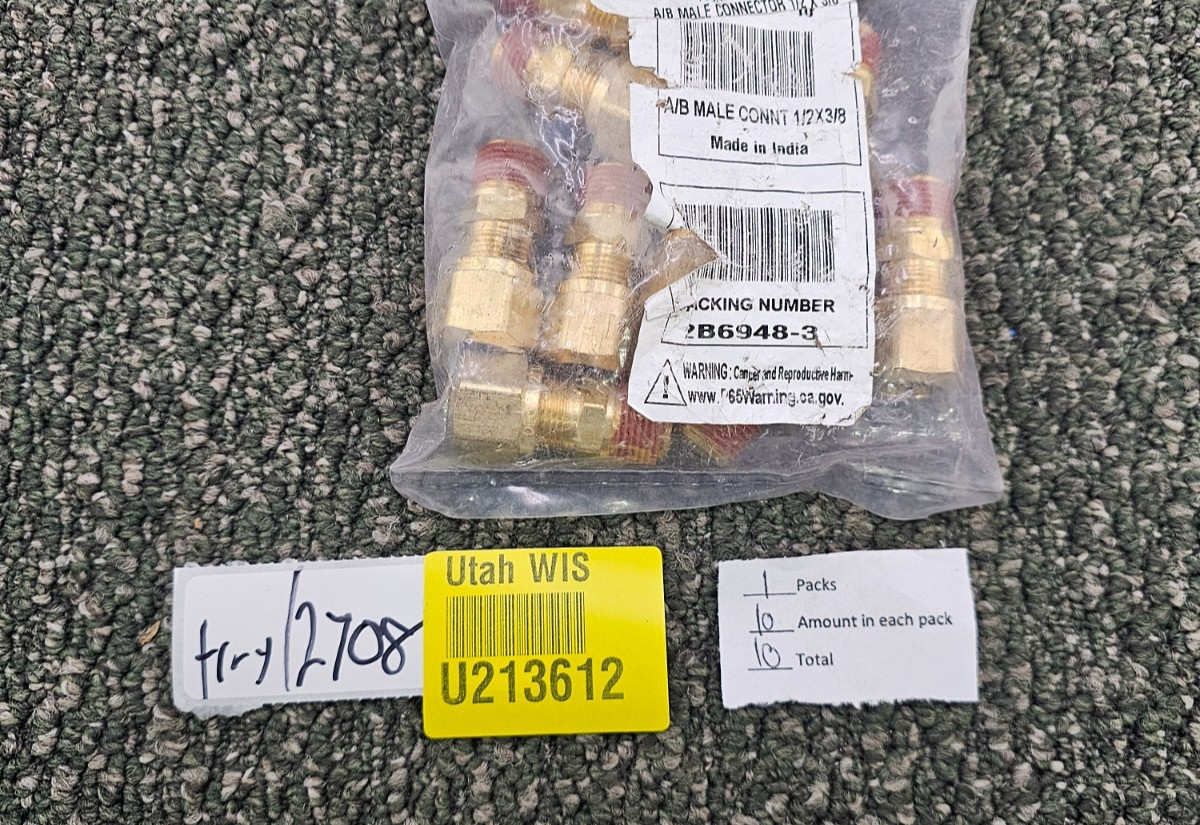 (QTY 10) 90686 Brass Compression Fittings 1/2-inch x 3/8-inch A/B Male Connector