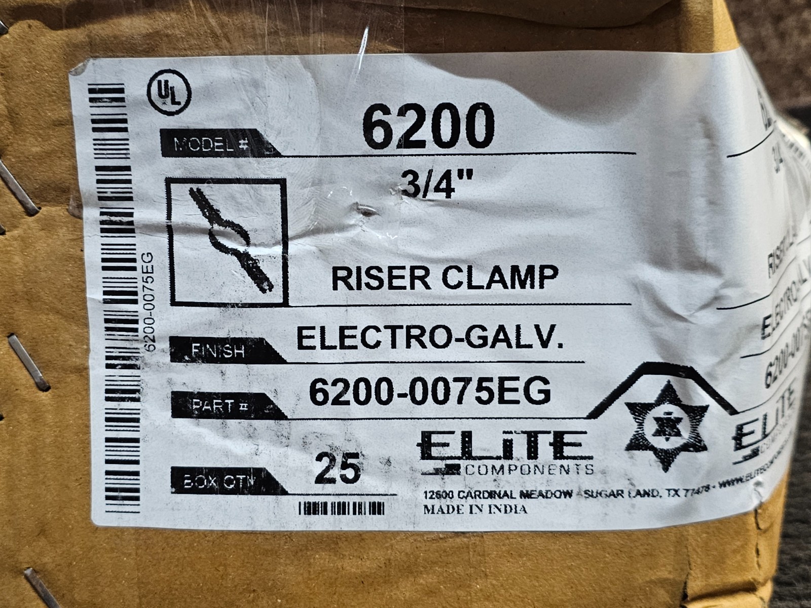 (QTY 25) Elite 6200-0075EG Electro Galvanized Standard Riser Clamp 3/4″