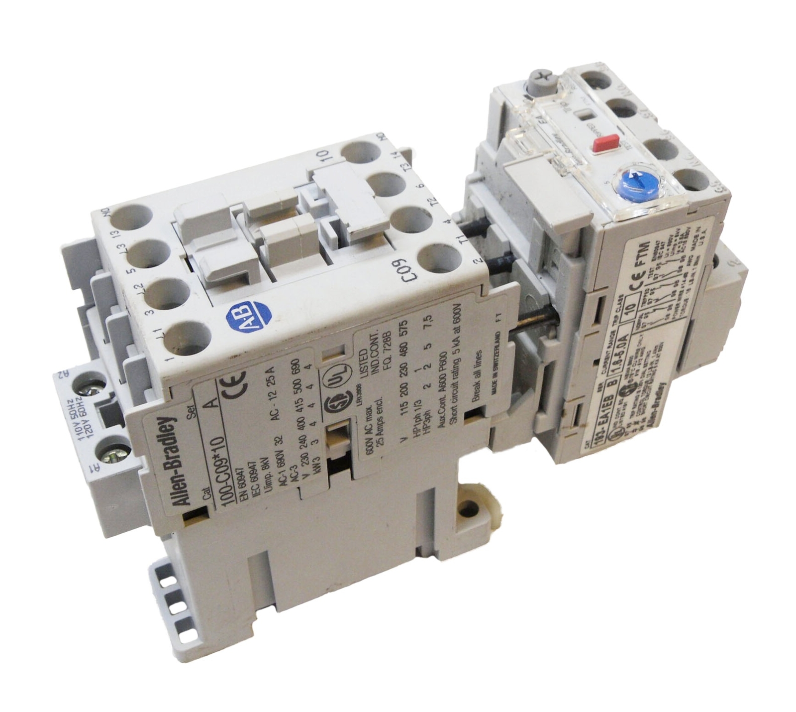 ALLEN BRADLEY 100-C09*10 /A CONTACTOR 600VAC 25A W/ 193-EA1EB /B OVERLOAD RELAY
