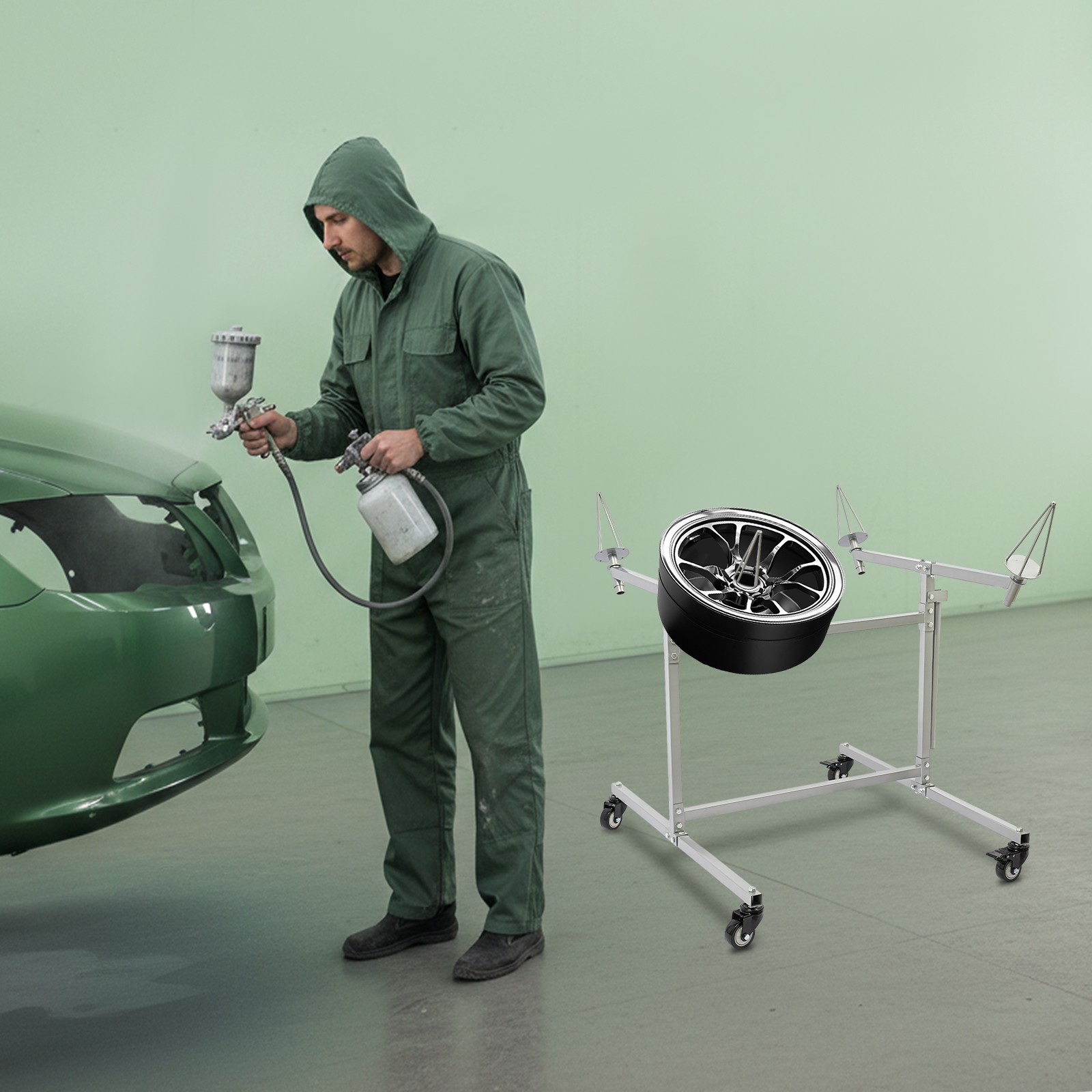 Mobile Wheel Rim Painting Stand F02 With Swivel Casters 300lbs Heavy Duty Rack