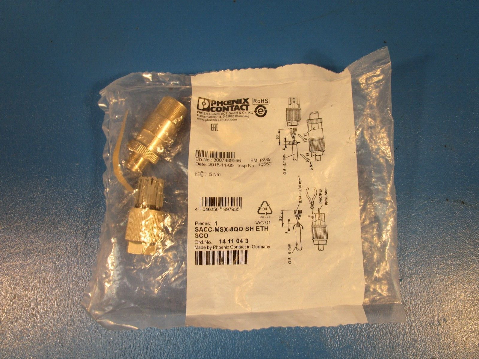 Phoenix Contact SACC-MSX-8QO SH ETH SCO, 1411043 Data Connector Plug