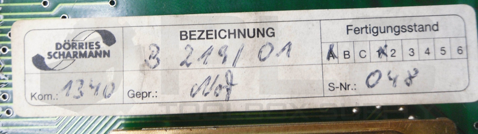 DORRIES SCHARMANN B24910A CONTROL PANEL