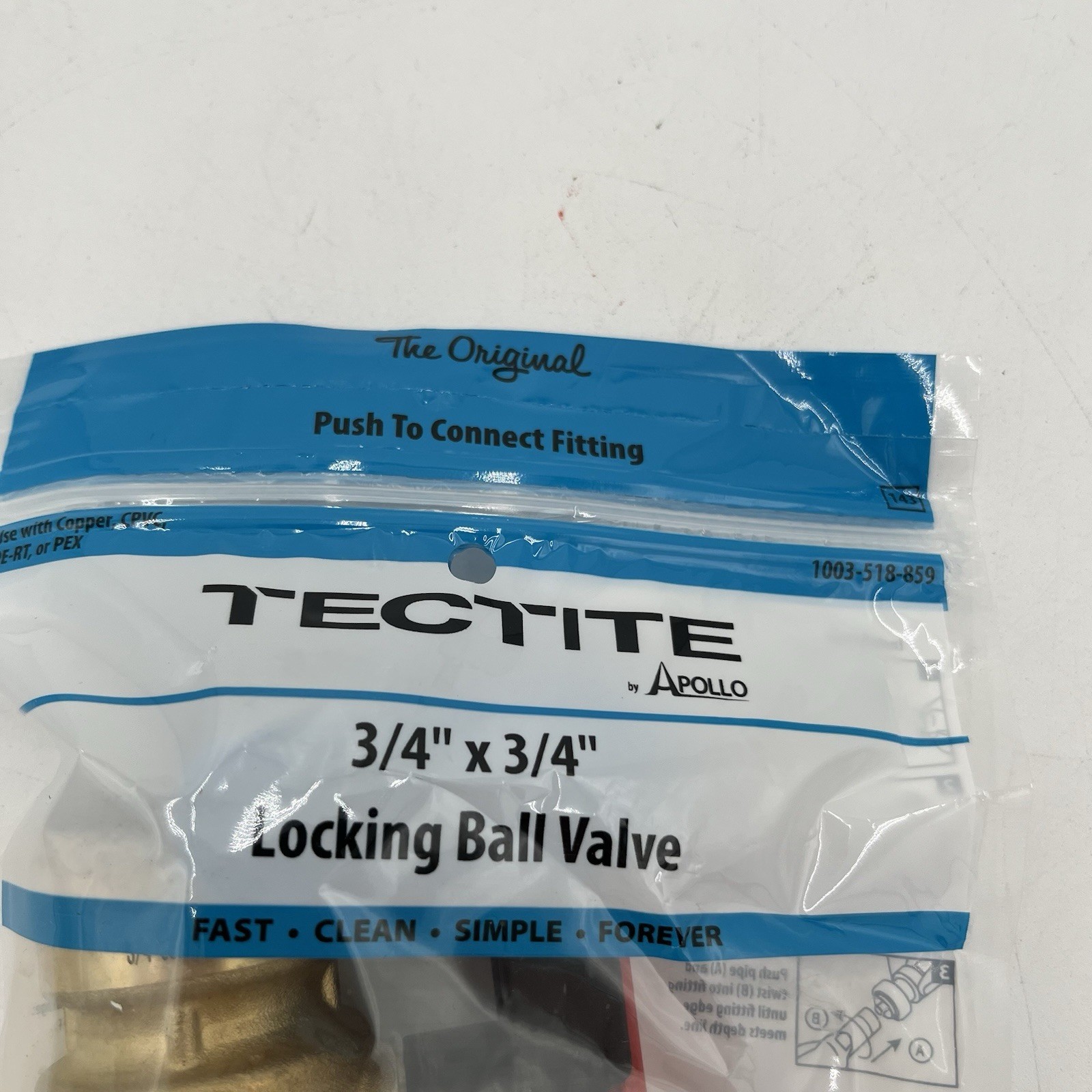 NEW!! Tectite 3/4 in. Brass Push-To-Connect Compact Locking Ball Valve FSBBV34TX