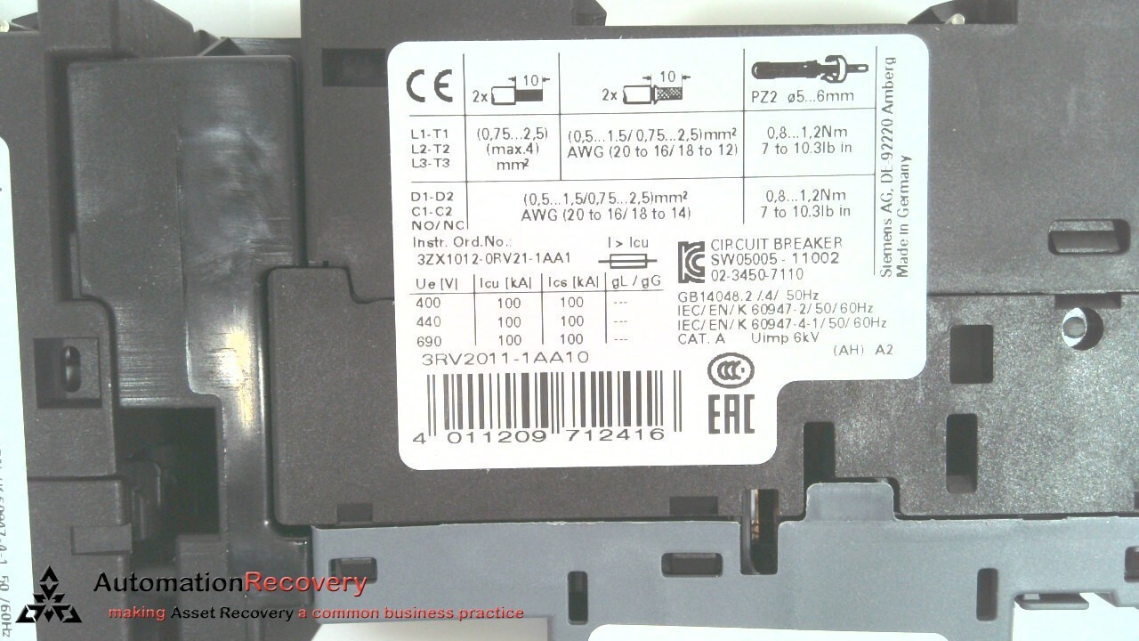SIEMENS 3RA21101AA151BB4 COMBINATION STARTER, NEW #326401