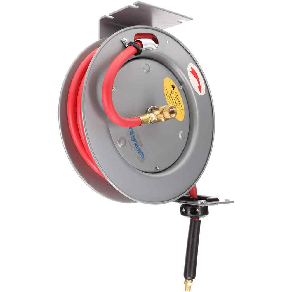 PRO SOURCE Spring Retractable Hose Reel with 3/8″ ID x 25′ Long Hose: 3/8″ NP…