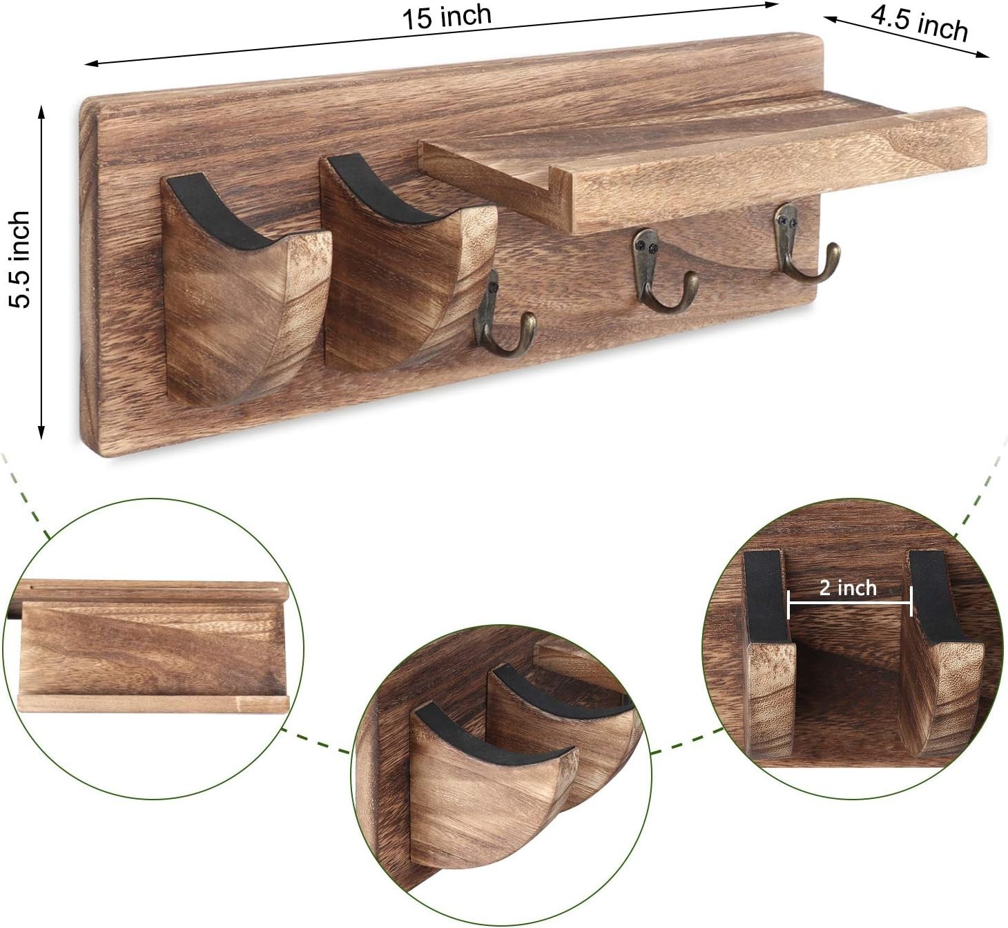 Multifunctional Wall Mount Guitar Hanger with Shelf & Hooks for All Guitar Types