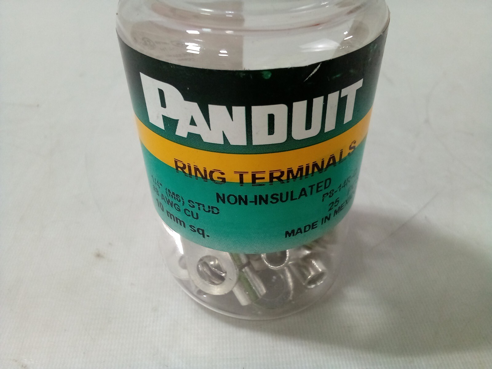 Bottle of 25 Panduit Ring Terminal P8-14R-Q Non-Insulated 1/4 Inch (M6)