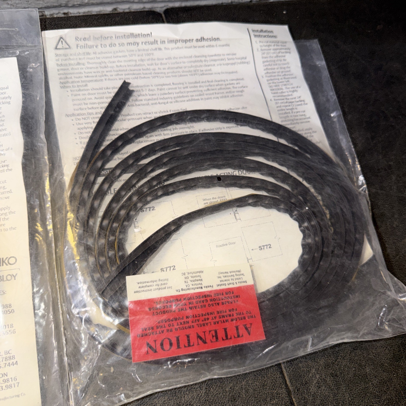Assa Abloy Pemko S772 Siliconseal Adhesive Gasketing Door Frame Seals LOT OF 2