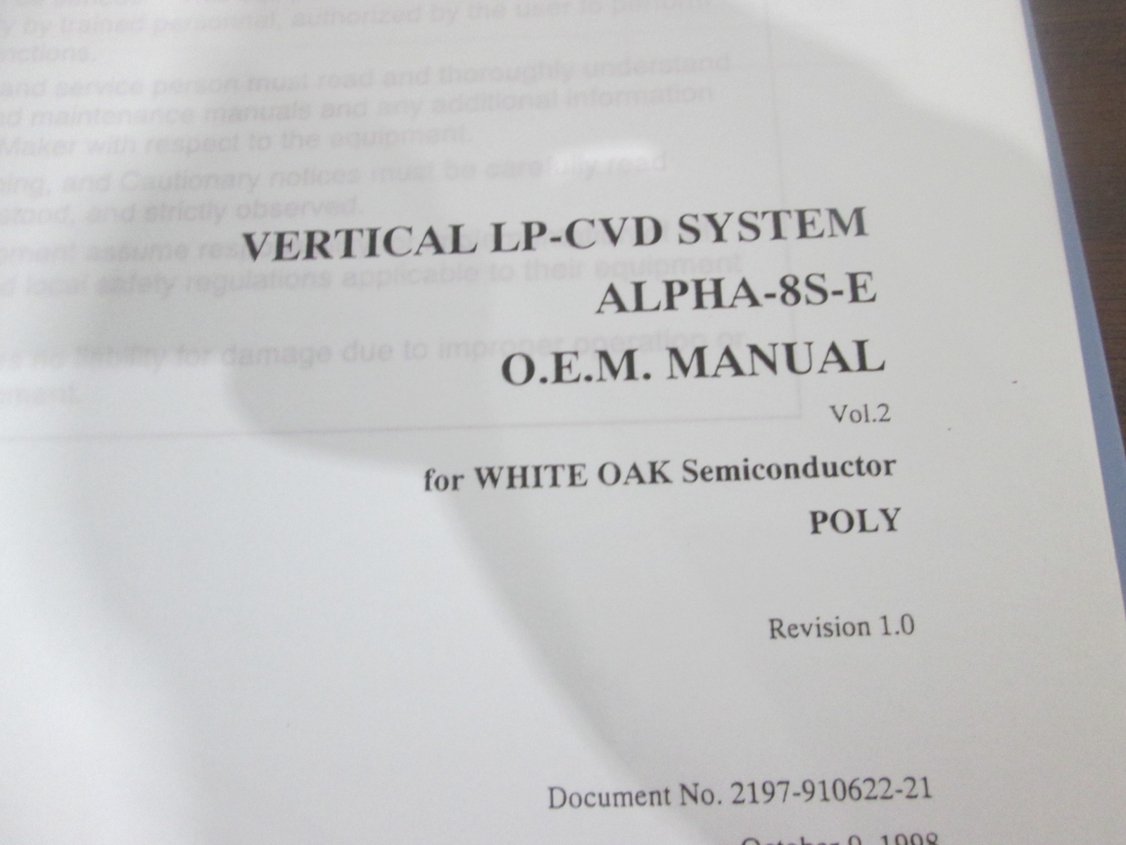 Tokyo Electron, ALPHA-8S-E, Poly, O.E.M. Manual, Vol 2, Used