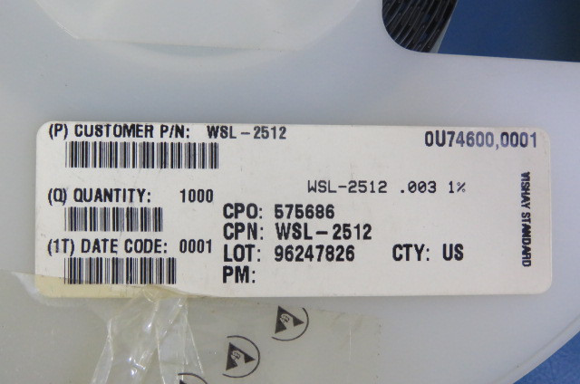 DALE/VISHAY WSL-2512.003 Qty of 300 per Lot RES 2512 .003 1W 1% SM TnR