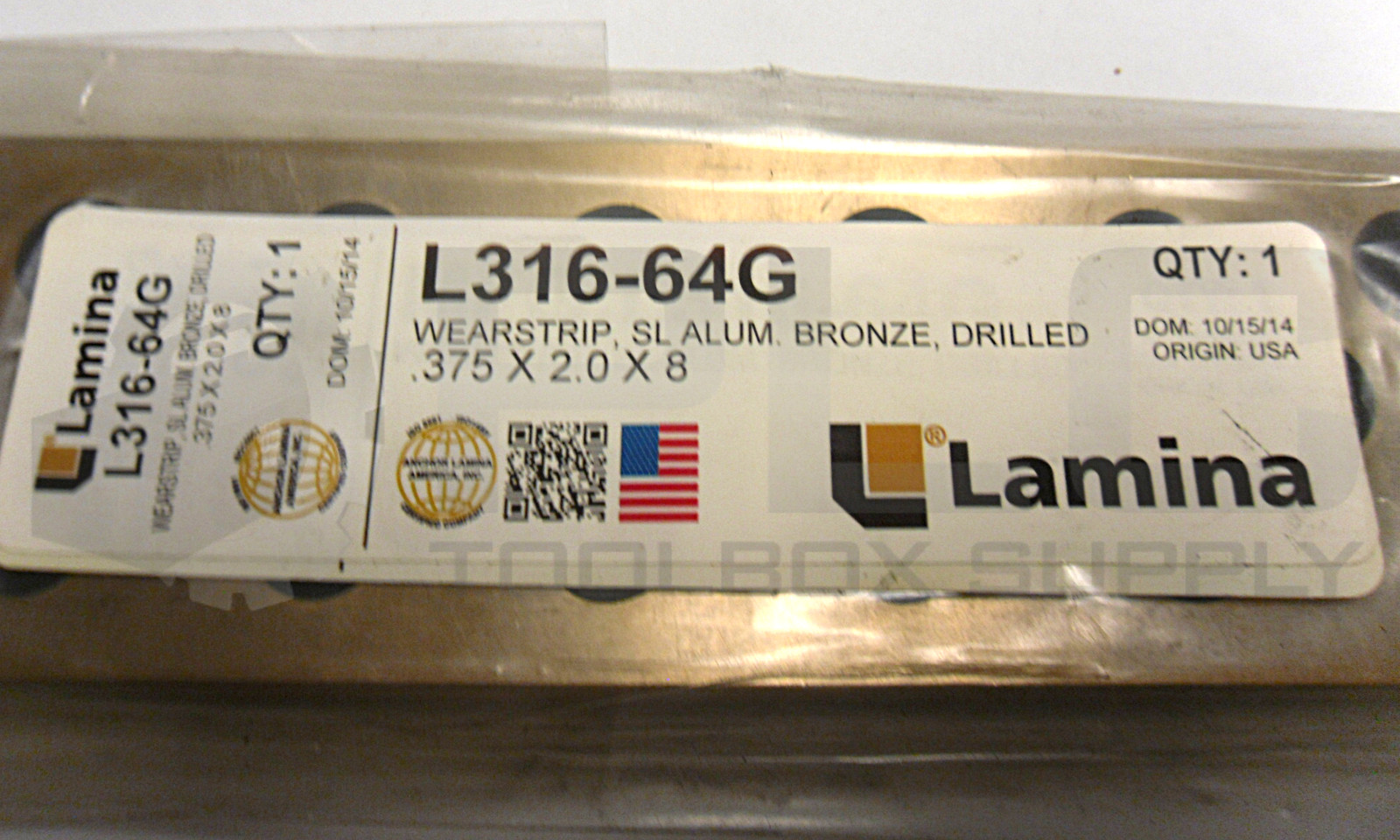 NEW LAMINA L316-64G BRONZE WEARSTRIP .375 X2.0 X 8