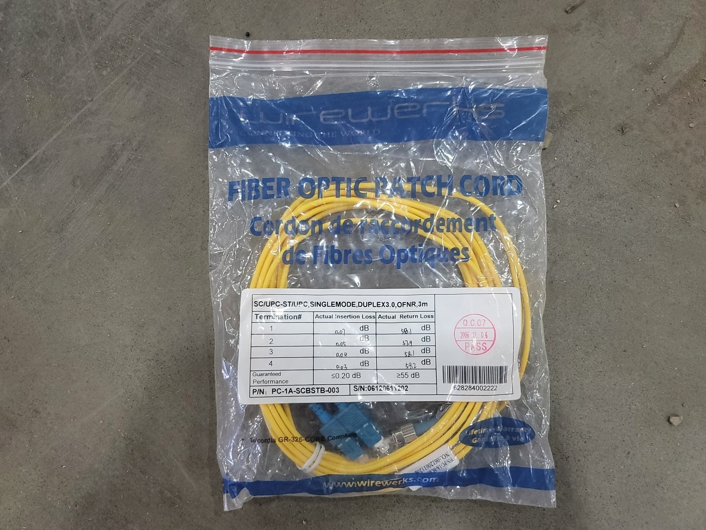 SURPLUS NEW Wirewerks PC-1A-SCBSTB-003 3M Fiber Optic Patch Cord Cable – Wire