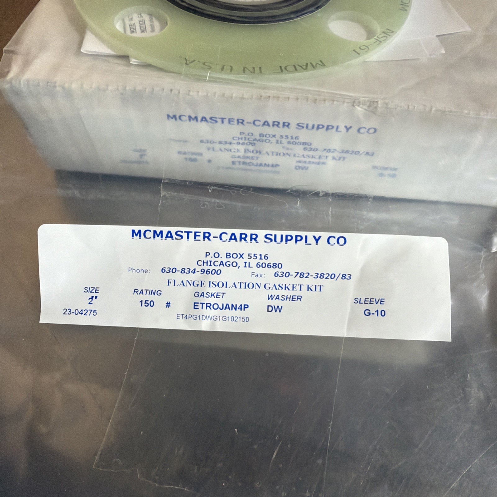 2” Flange Isolation Gasket Kit McMaster Carr 9165K77