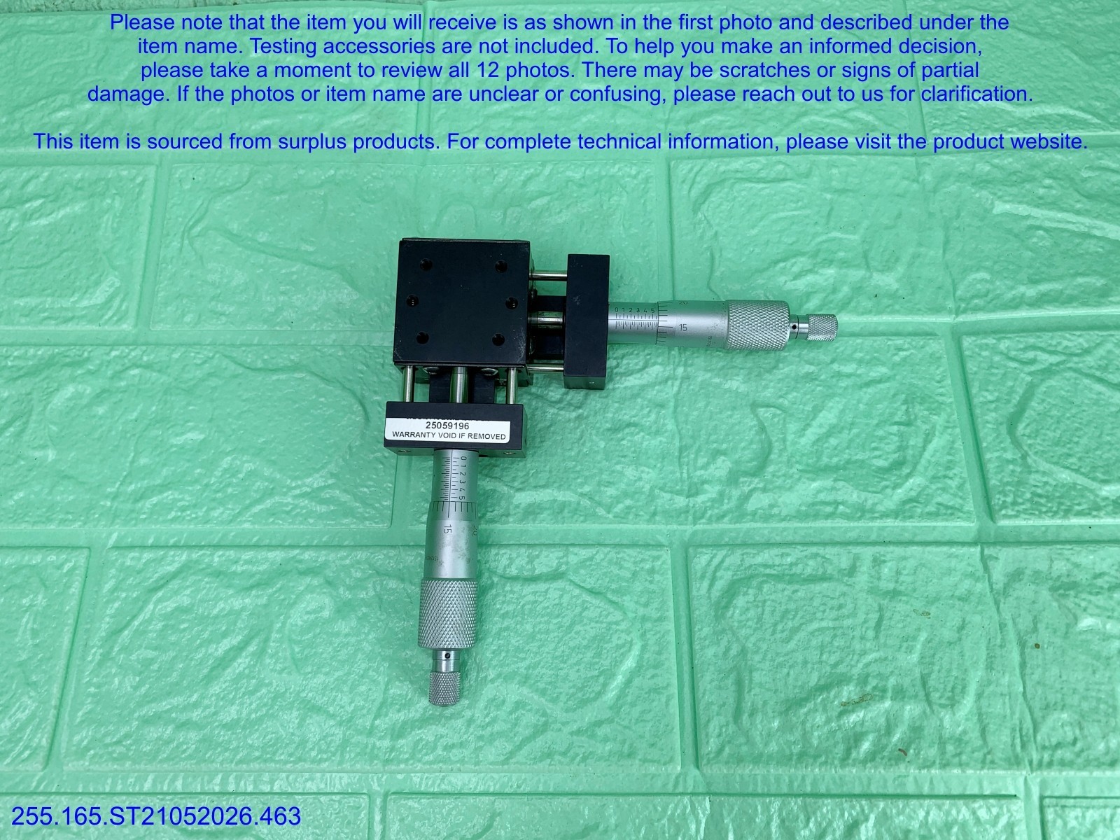Del-Tron 451 Linear Positioning Stage&Micrometer as in photos, sn:9196, DHL