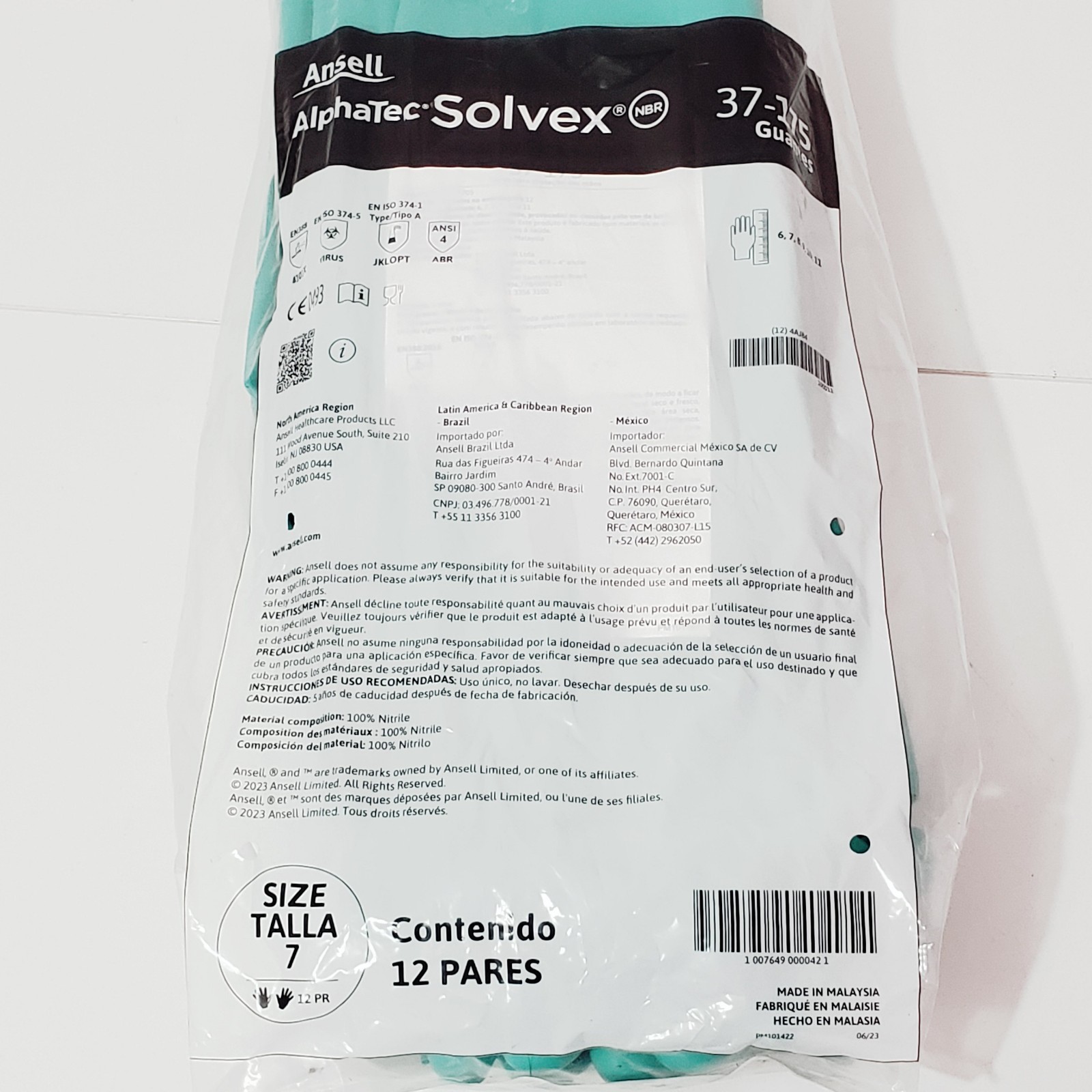 (12 PACKS) ANSELL ALPHATEC SOLEX GLOVES SIZE 7 – 37-145