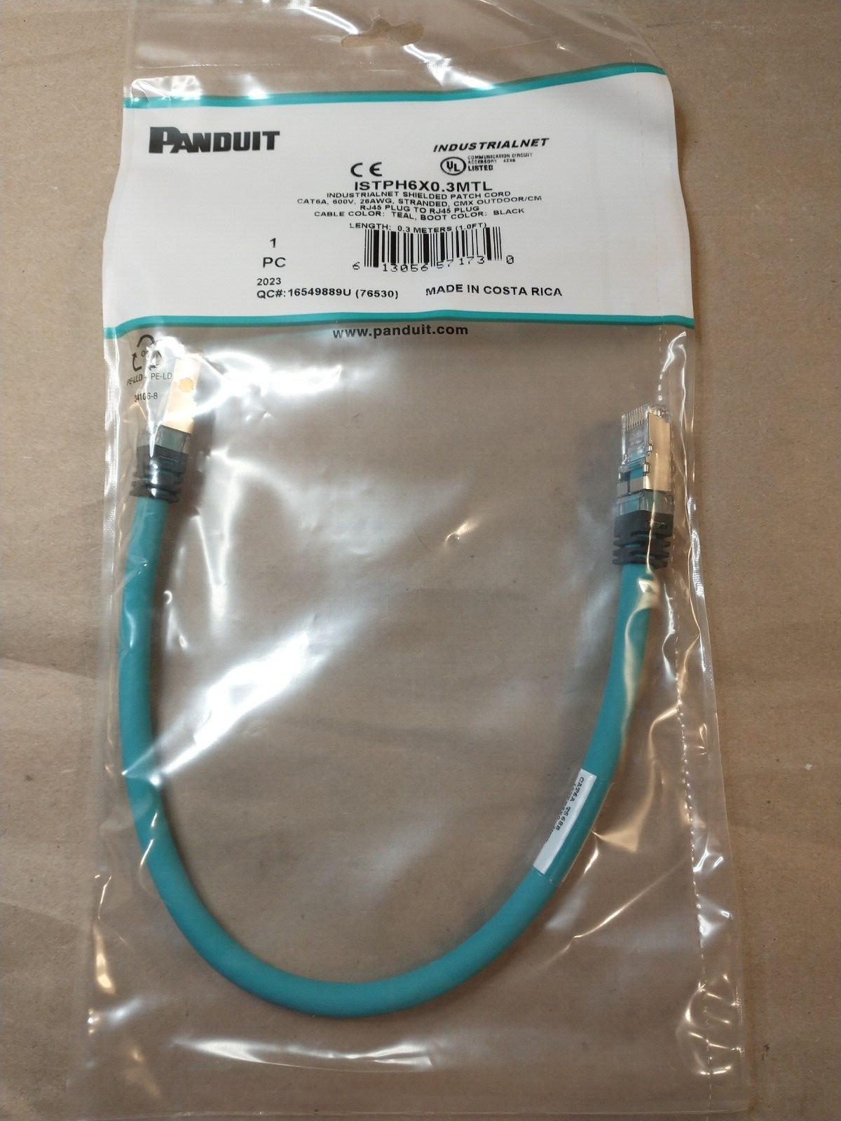 Panduit ISTPH6X0.3MTL Industrialnet Shieled Patch Cord Cat6A 600V 26AWG, .3M L