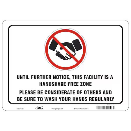 Zoro Select Hwb736a1014 Handshake Free Zone Sign, 14″ W X 10″ H, English,,