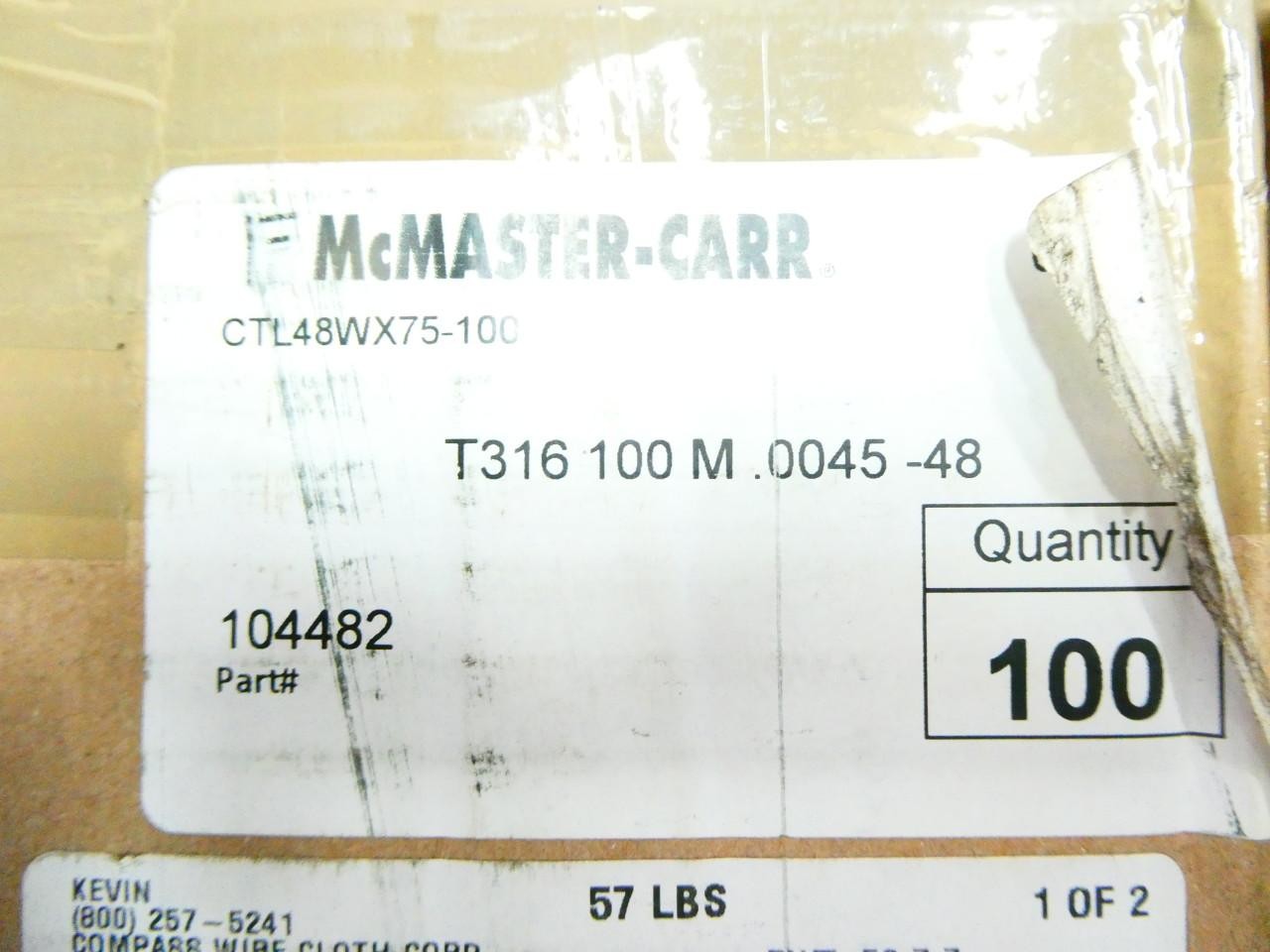 Mcmaster-carr CTL48WX75-100 T316 100M.0045-48 Stainless Wire Cloth 48in X 100ft