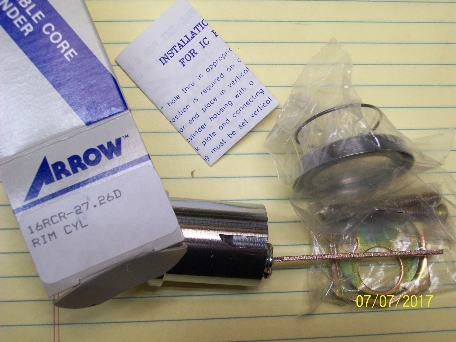 *NEW* ARROW INTERCHANGEABLE CORE RIM CYLINDER , 16RCR-27.26D
