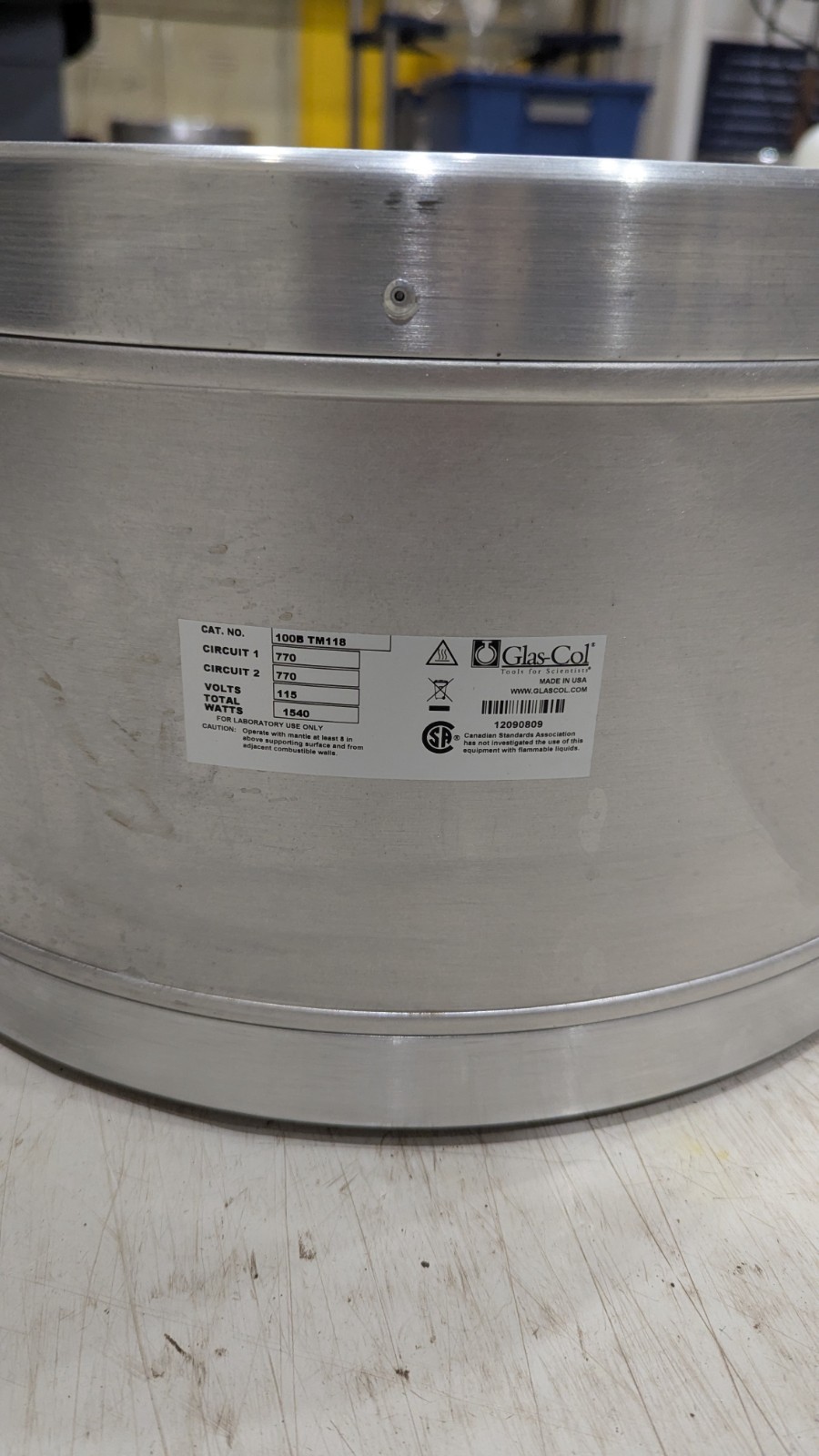 Glas Col 22L Aluminum Heating Mantle 100B TM118 USED with Cords