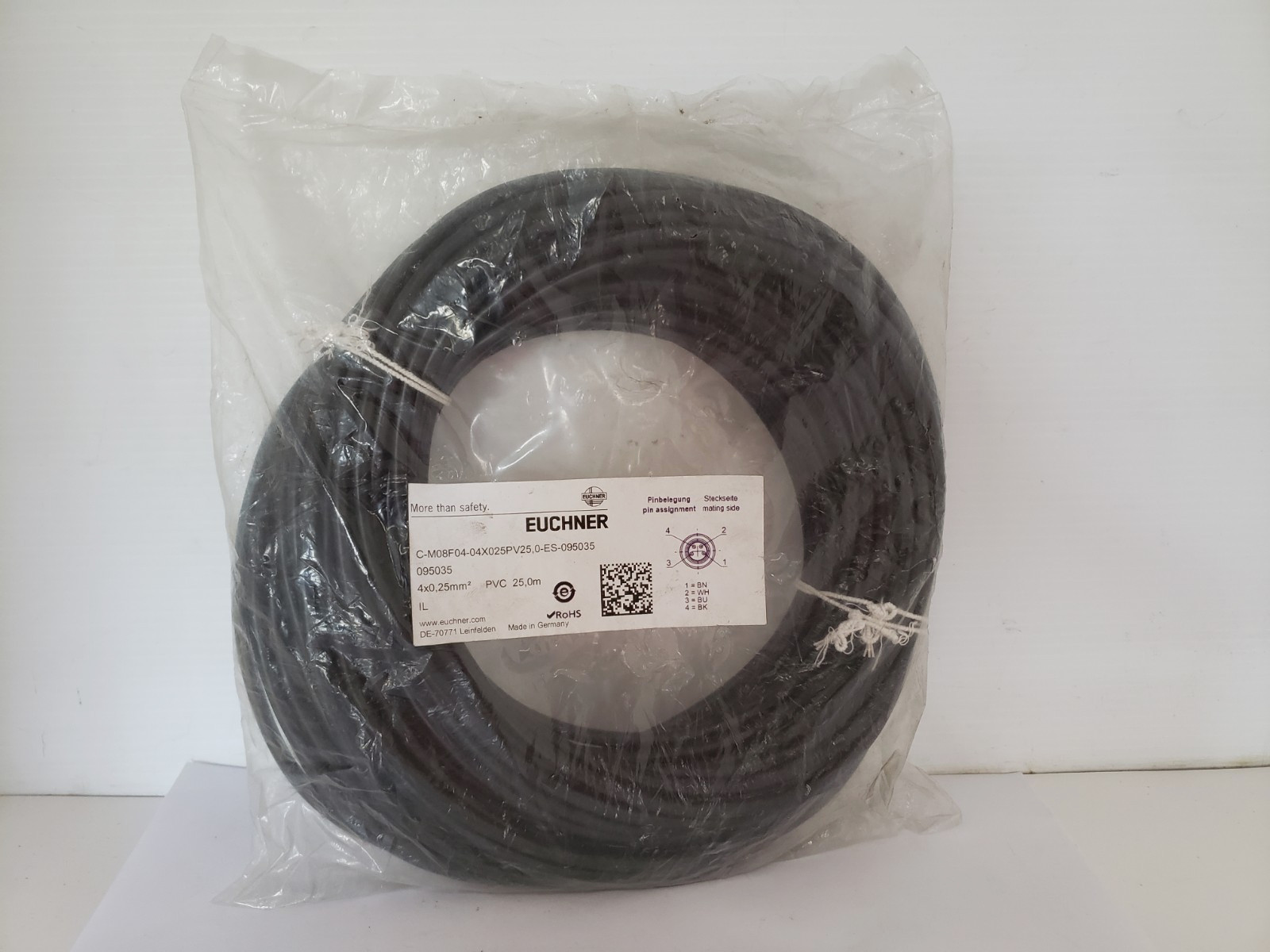 EUCHNER C-M08F04-04X025PV25,0-ES-095035 CONNECTING CABLE FEMALE PLUG 4 PIN NIB