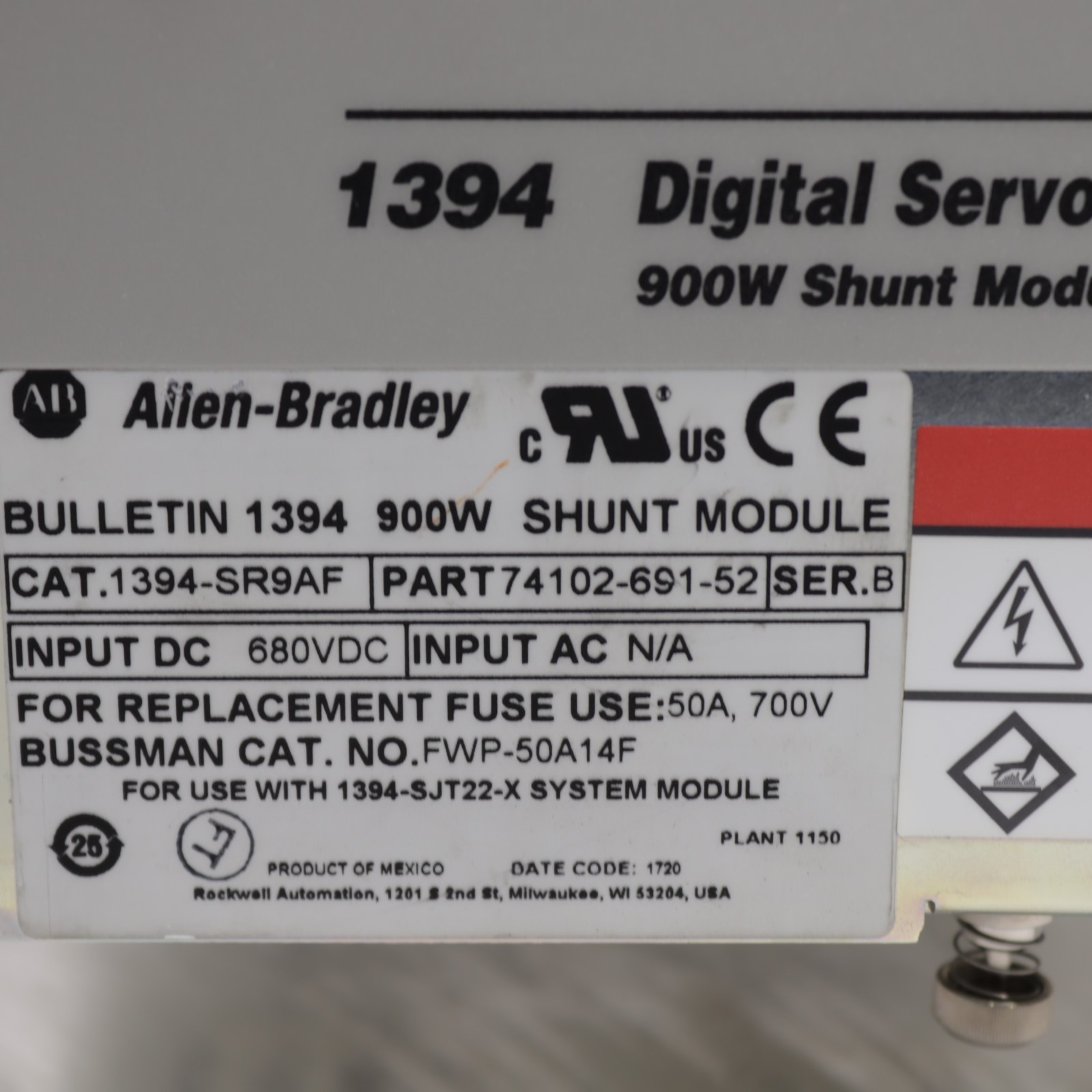ALLEN BRADLEY SERVO CONTROLLER SHUNT MODULE 1394-SR9AF