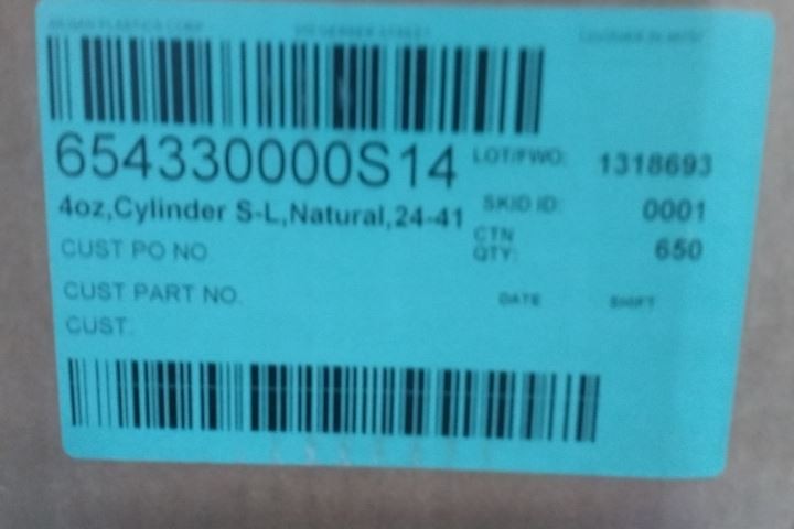 Silgan Plastic Corp 12033-67 650 Pk 4 Oz Size Cylinder (BW)