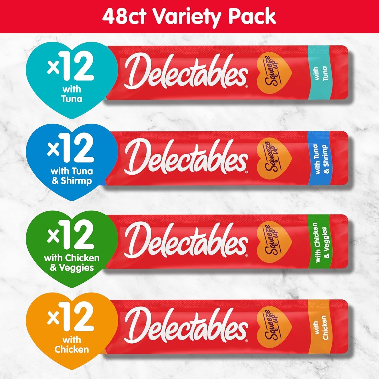 Hartz Delectables Squeeze Up Variety Pack Lickable Wet Cat Treats, 0.5 oz, 96 ct