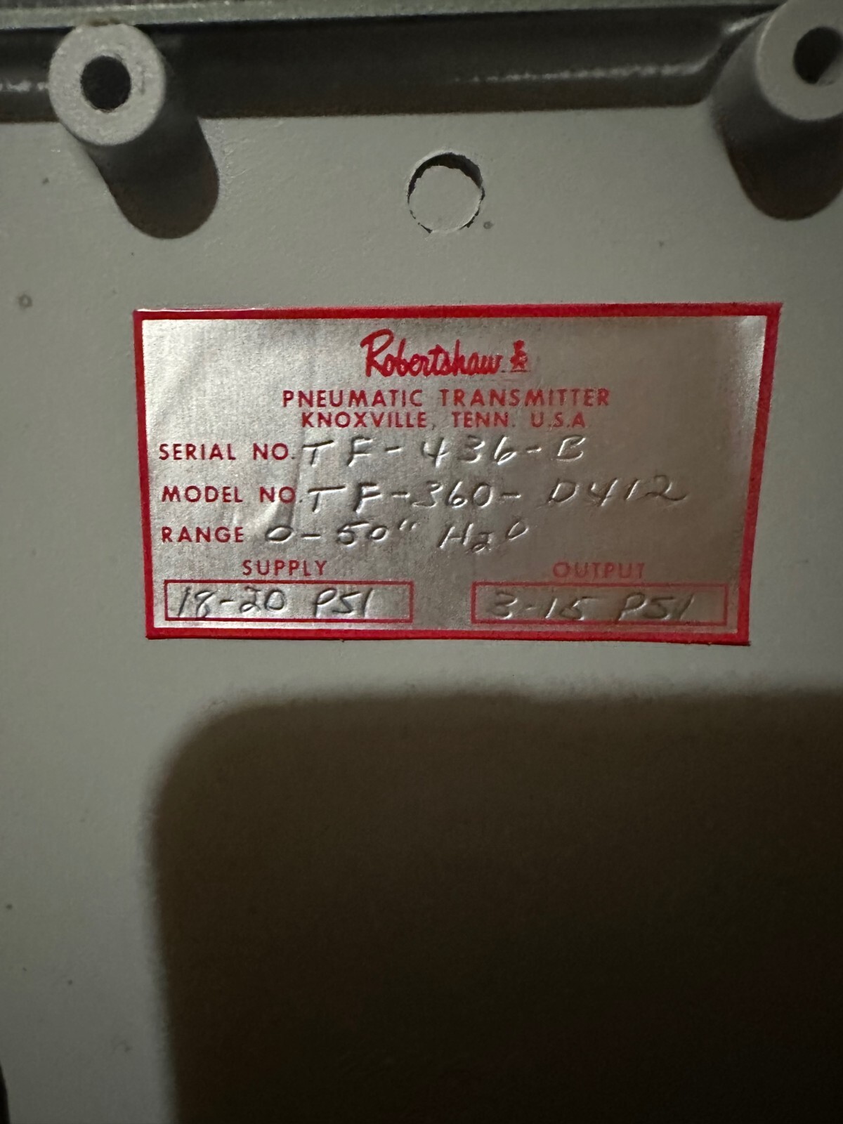 ROBERTSHAW TF-436-B TF-360-D412 0-10” H2O 18-20PSI SUPPLY | MODEL 199 DPU